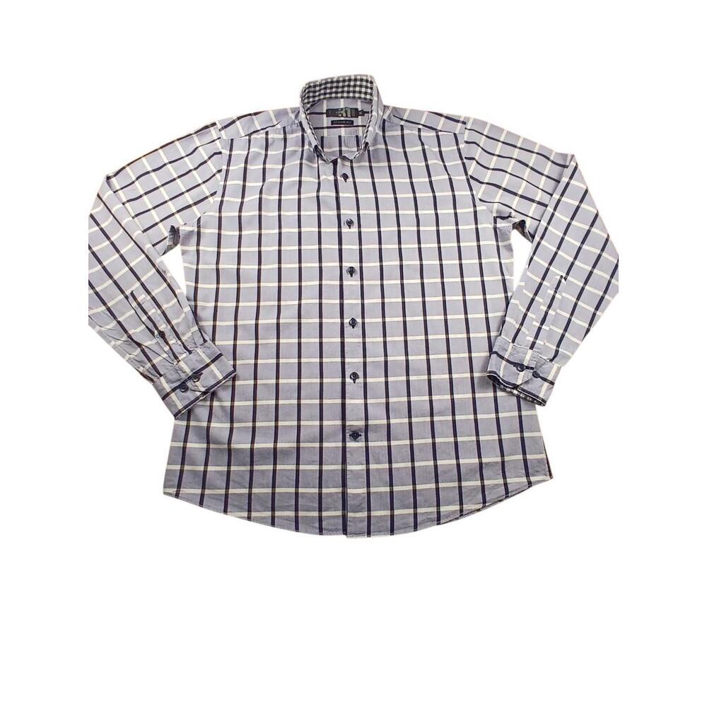 Simons Le 31 Men Shirt M Blue Windowpane Check Slim Fit /Chemise Homme Carreaux